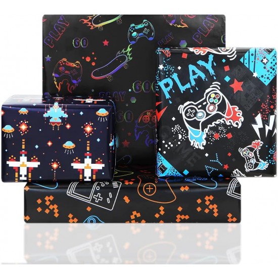 Gaming Birthday Wrapping Paper for Kids Boys Girls Video Game Lover, 4 Style Video Game Wrapping Paper, 8 Sheets Folded Flat 20x28 Inches Per Sheet Gaming Birthday Wrapping Paper for Kids Boys Girls Video Game Lover, 4 Style Video Game Wrapping Paper, 8 Sheets Folded Flat 20x28 Inches Per Sheet