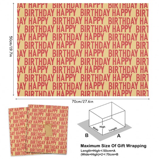 HAPPY BIRTHDAY WRAPPING PAPER feature classy "Happy Birthday" lettering design with plain brown kraft paper on the reverse available in 7 different trendy colors HAPPY BIRTHDAY WRAPPING PAPER feature classy "Happy Birthday" lettering design with plain brown kraft paper on the reverse available in 7 different trendy colors