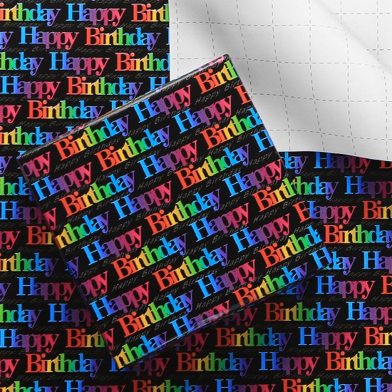 Special Birthday Design: This wrapping paper set comes with one beautiful design-"Happy Birthday" letters in gradient color printed on black art paper, which definitely brings you a strong visual impact and impressed you. Special Birthday Design: This wrapping paper set comes with one beautiful design-"Happy Birthday" letters in gradient color printed on black art paper, which definitely brings you a strong visual impact and impressed you.