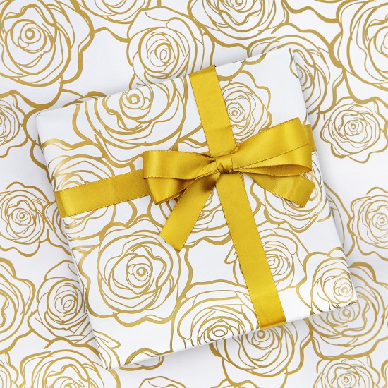 Elegant Design: Our wrapping paper features elegant golden rose designs, white-toned wrapping paper symbolizes purity and nobility, easily elevate any gift and brighten celebrations year round. Elegant Design: Our wrapping paper features elegant golden rose designs, white-toned wrapping paper symbolizes purity and nobility, easily elevate any gift and brighten celebrations year round.