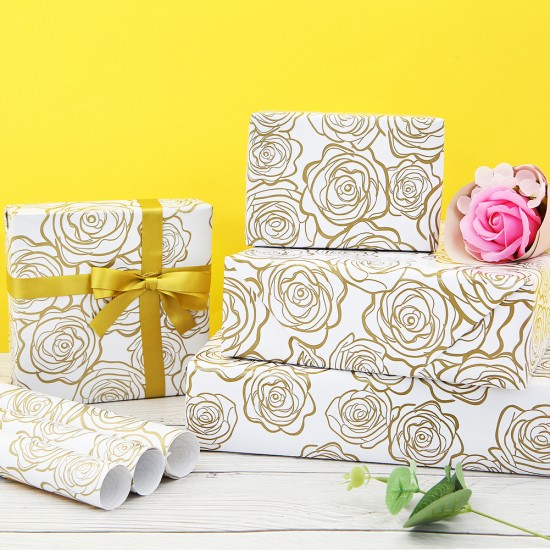 Elegant Design: Our wrapping paper features elegant golden rose designs, white-toned wrapping paper symbolizes purity and nobility, easily elevate any gift and brighten celebrations year round. Elegant Design: Our wrapping paper features elegant golden rose designs, white-toned wrapping paper symbolizes purity and nobility, easily elevate any gift and brighten celebrations year round.