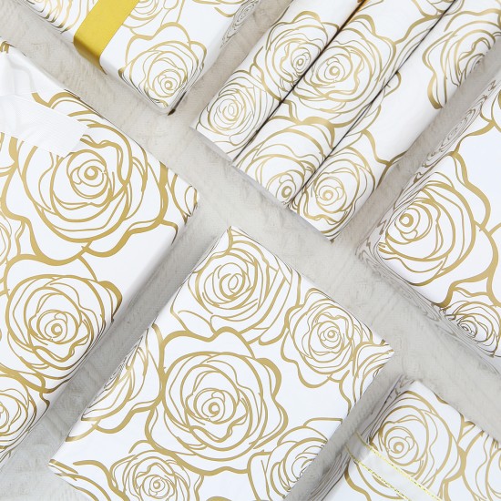 Elegant Design: Our wrapping paper features elegant golden rose designs, white-toned wrapping paper symbolizes purity and nobility, easily elevate any gift and brighten celebrations year round. Elegant Design: Our wrapping paper features elegant golden rose designs, white-toned wrapping paper symbolizes purity and nobility, easily elevate any gift and brighten celebrations year round.