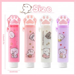4 Pcs Cat Paw Eraser, Sliding Retractable Eraser, Cat Rubbers for Kids, Push-Pull Rubber Eraser for Students Writing Office School Stationery